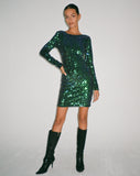 image of Gabby Mini Dress in Sequin Green Iridescent