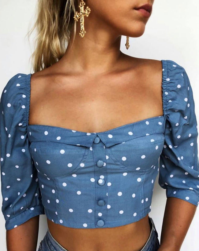 Flory Crop Top in Skater Polka Blue