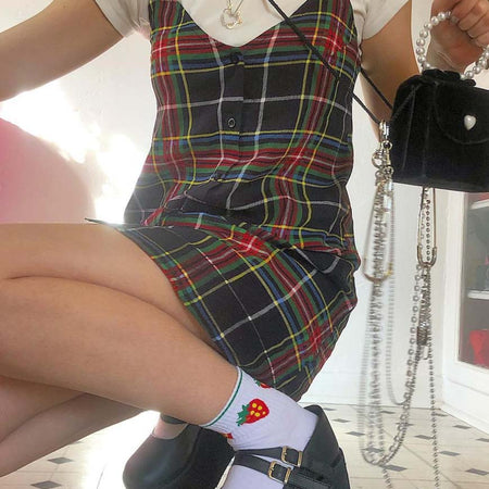 Sanna Slip Dress in Plaid Red Green Yellow and Black