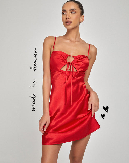 Rinti Slip Dress in Satin Red