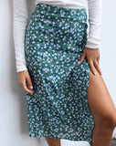 Saika Midi Skirt in Floral Field Green