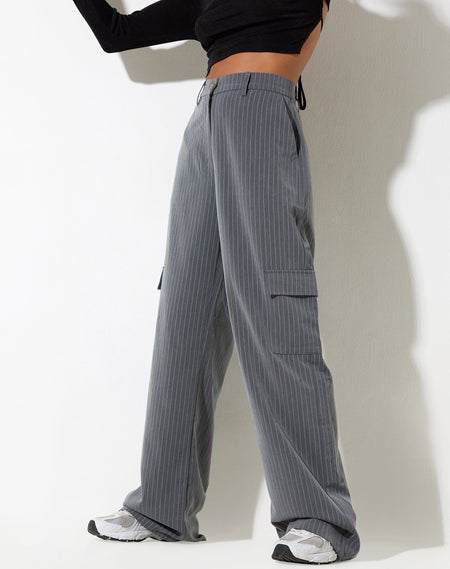 Abba Cargo Trouser in Pinstripe Black