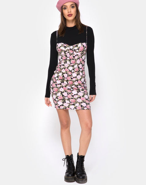 Alvina Bodycon Dress in Bloom Floral Black Base