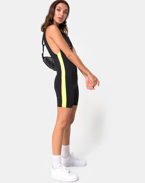 Acashi Unitard in Black with Lime Side Stripe