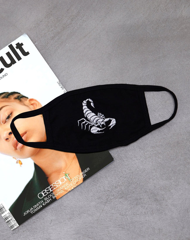 Face Mask in Black Scorpion White Embro