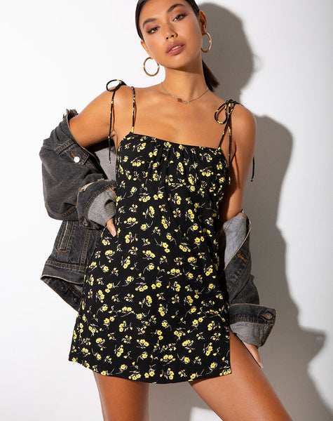 Adara Slip Dress in Buttercup Black and Yellow