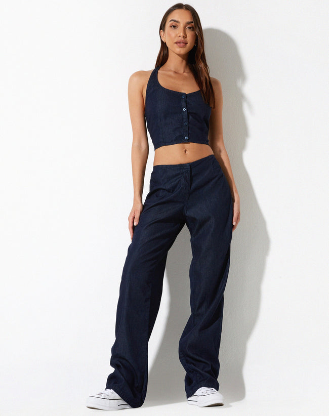 image of Aegir Crop Top in Denim Blue Chambray