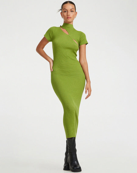 Rosika Midi Dress in Dystopian Crease Khaki