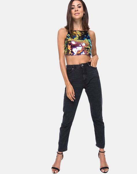 Ahena Crop Top in Dragon Fruit Sequin