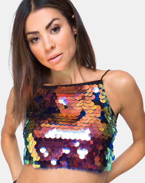 Ahena Crop Top in Dragon Fruit Sequin