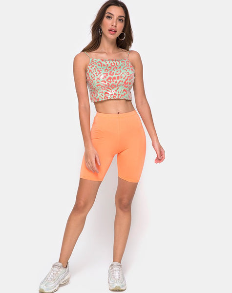 Ahena Crop Top in Fluro Leopard with Clear Sequin