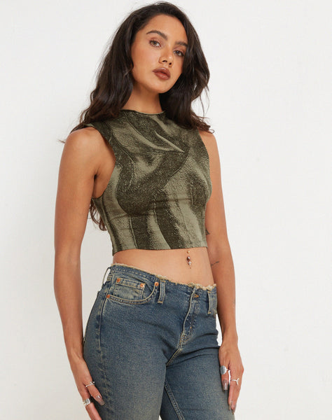 image of Ajak Crop Top in Dystopian Crease Khaki