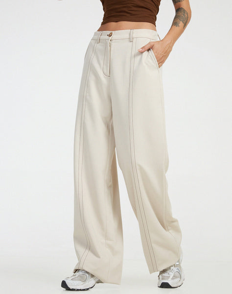 image of Albus Trouser in Ecru Brown Stitch