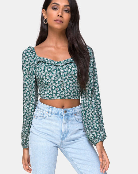 Indiana Cropped Shirt in Sage Check