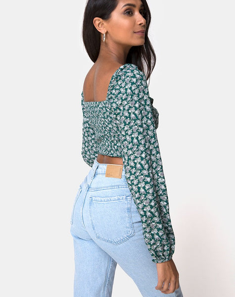 Alor Crop Top in Floral Bloom Green