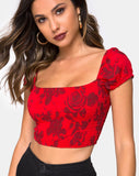 Alya Crop Top in Tonal Floral Red