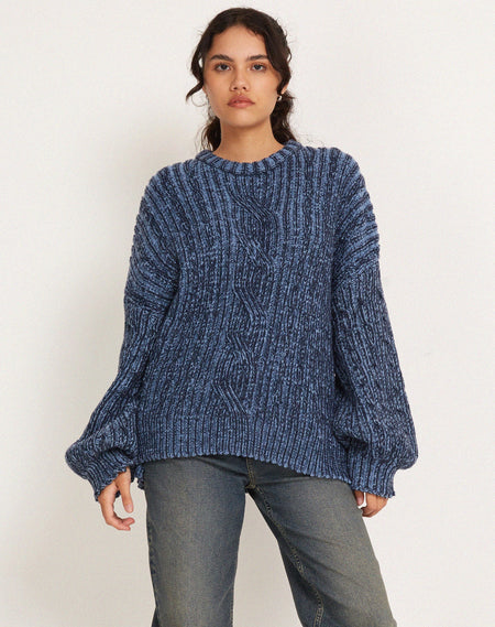 Fergie Asymmetric Knit Jumper in Ocean Storm