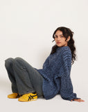 image of Ameita Knitted Jumper in Two Tone Blue