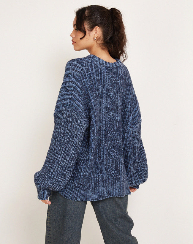 image of Ameita Knitted Jumper in Two Tone Blue