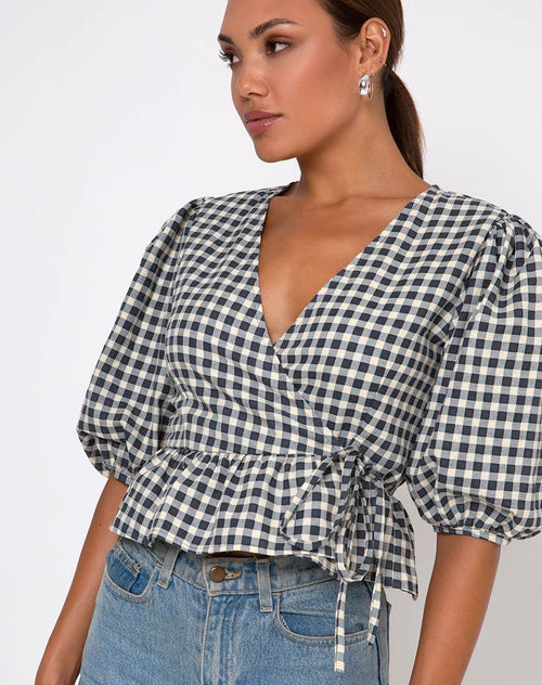 Amiya Top in Gingham Cream