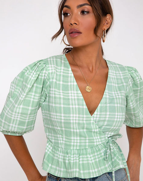 Amiya Top in Table Cloth Neo Mint