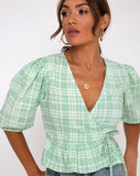 Amiya Top in Table Cloth Neo Mint