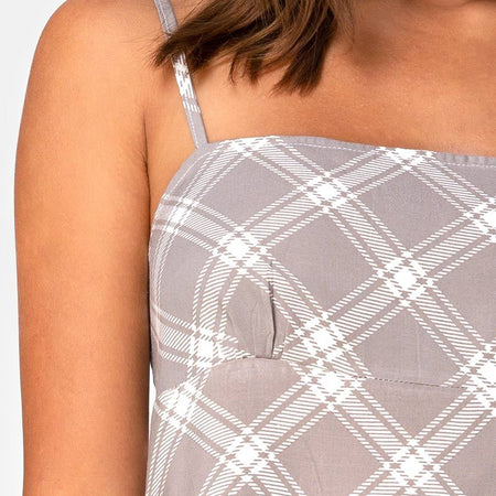 Andin Slip Dress in Grunge Check Taupe