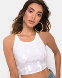 Anery Crop Top in Clear Disc Sequin