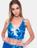 Angel Crop Top in Fishcale Disc Sequin Marine