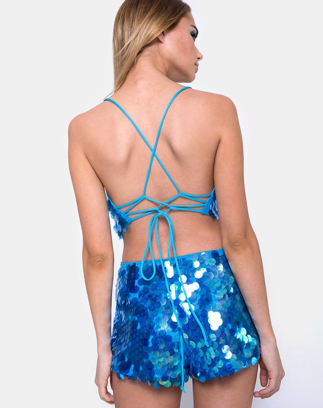 Crystal Short in Fishcale Disc Sequin Marine Blue