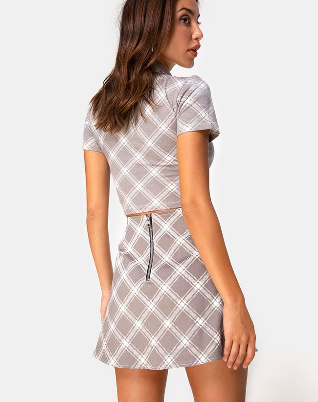 Annie Skirt in Grunge Check Taupe