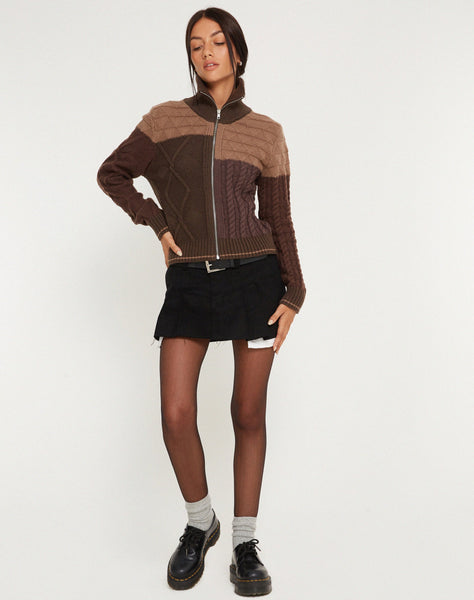 image of Arelius Knitted Jacket in Tonal Brown