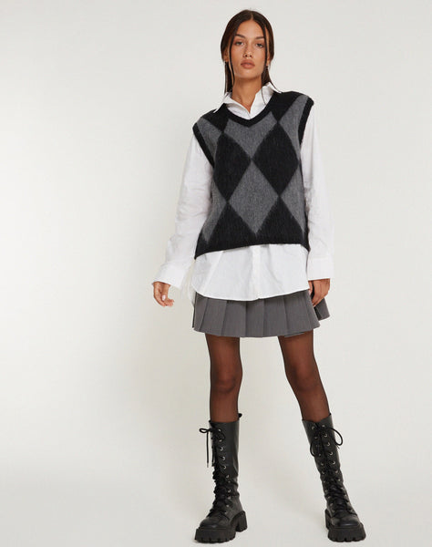 image of Arisa Sweater Vest in Harlequin Grey and Black