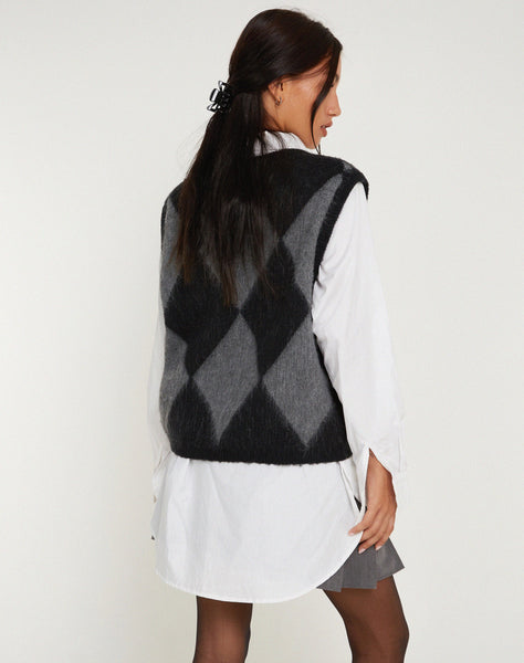 image of Arisa Sweater Vest in Harlequin Grey and Black