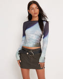 Image of Armina Long Sleeve Crop Top in Abstract Landscape Collage