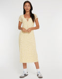 image of Aroha Midi Dress in Gingham Floral Yellow