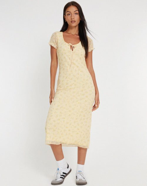 image of Aroha Midi Dress in Gingham Floral Yellow