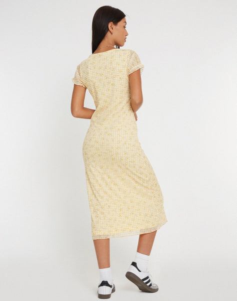 image of Aroha Midi Dress in Gingham Floral Yellow