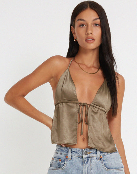 image of Arula Cami Top in Satin Dark Olive