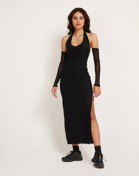 image of Asmala Halterneck Maxi Dress in Black Mesh