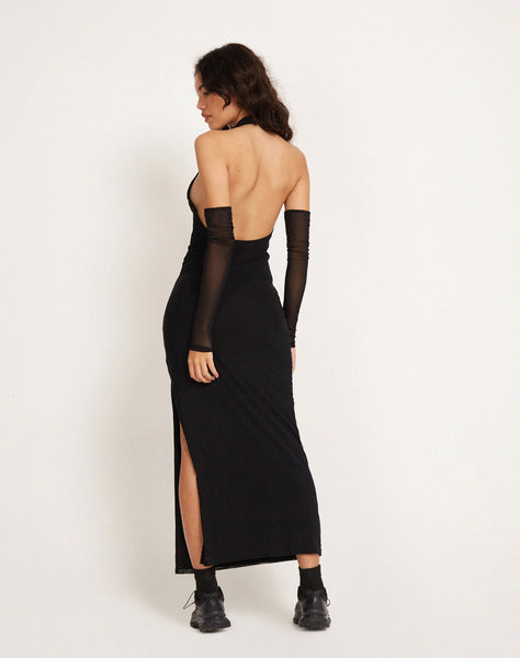 image of Asmala Halterneck Maxi Dress in Black Mesh