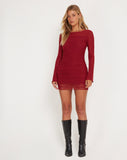 image of Aspen Long Sleeve Mini Dress in Mesh Burgundy