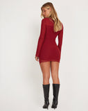 image of Aspen Long Sleeve Mini Dress in Mesh Burgundy