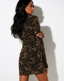 Avaya Dress in Black Mesh Tan Dragon Flock