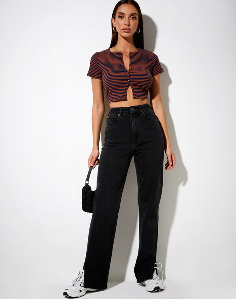 Avia Crop Top in Rib Brown and Navy