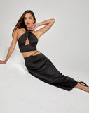 image of Gardy Midi Skirt in Satin Black