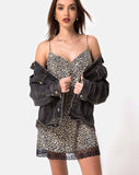 Balace Slip Dress in Rar Leopard with Black Lace