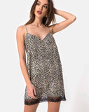 Balace Slip Dress in Rar Leopard with Black Lace