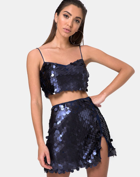 Wyne Mini Skirt in Galaxy Tear Drop Sequin