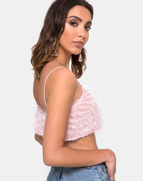 Balien Crop Top in Fringe Sugar Pink